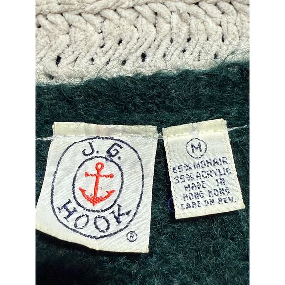 VTG J.G. Hook Crop Cable Knit Fisherman Cardigan Sweater Mohair Sz M Green *Flaw - Picture 4 of 8